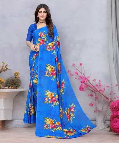 Stylish Georgette Saree With Blouse Piece For Women