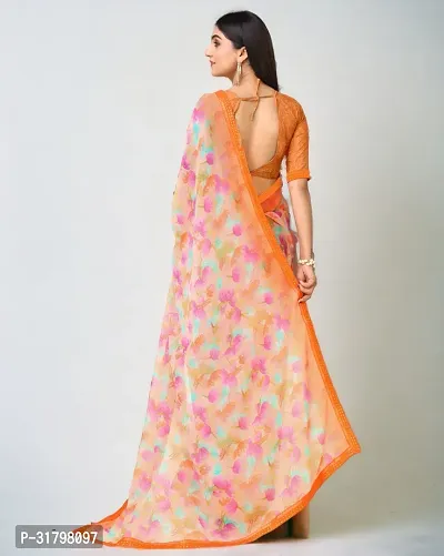 Beautiful Orange Chiffon Printed Saree with Blouse Piece For women-thumb3