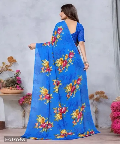 Beautiful Blue Georgette Printed Saree with Blouse Piece For women-thumb2