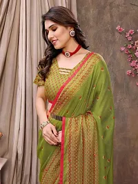 Beautiful Green Cotton Printed Saree with Blouse Piece For women-thumb1