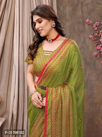 Beautiful Green Cotton Printed Saree with Blouse Piece For women-thumb2