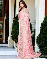 Beautiful Pink Georgette Embroidered Saree with Blouse Piece For women-thumb1