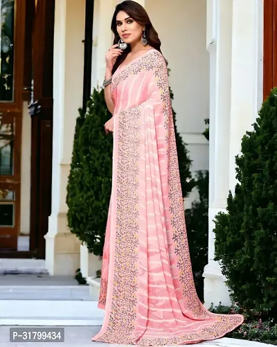 Beautiful Pink Georgette Embroidered Saree with Blouse Piece For women-thumb2