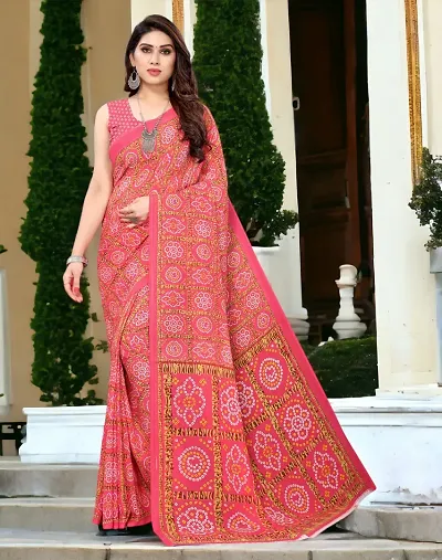 Georgette Bandhani Printed Sarees with Blouse piece