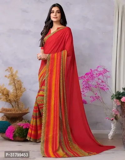 Beautiful Red Georgette Printed Saree with Blouse Piece For women-thumb0