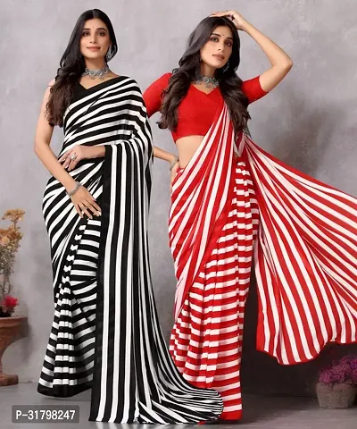 Beautiful Multicoloured Georgette Printed Saree with Blouse Piece For women Pack Of 2-thumb0