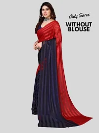 Beautiful Red Georgette Striped Saree without Blouse Piece For women-thumb3