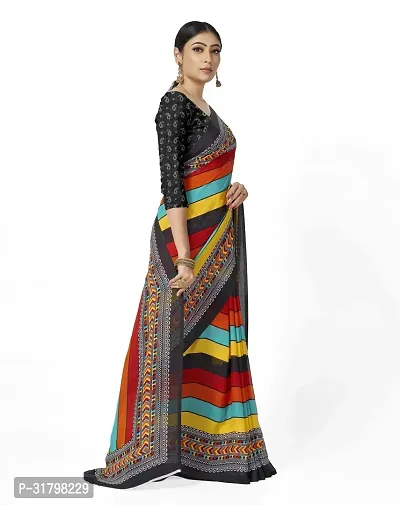 Beautiful Multicoloured Georgette Striped Saree with Blouse Piece For women-thumb4