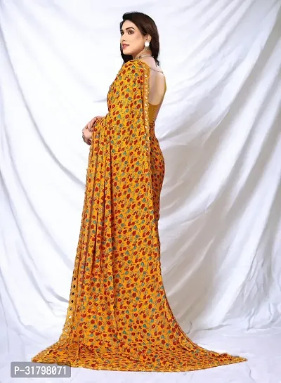 Beautiful Yellow Georgette Self Pattern Saree with Blouse Piece For women-thumb3