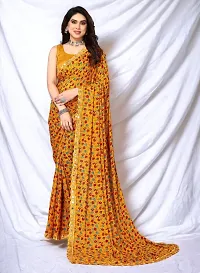 Beautiful Yellow Georgette Self Pattern Saree with Blouse Piece For women-thumb1