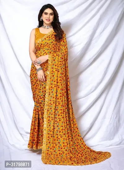 Beautiful Yellow Georgette Self Pattern Saree with Blouse Piece For women-thumb2