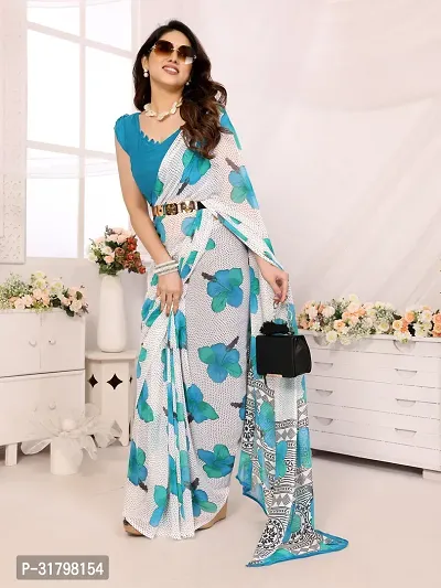 Beautiful Multicoloured Georgette Printed Saree with Blouse Piece For women-thumb0