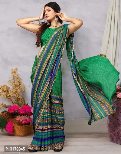 Beautiful Green Georgette Printed Saree with Blouse Piece For women-thumb4