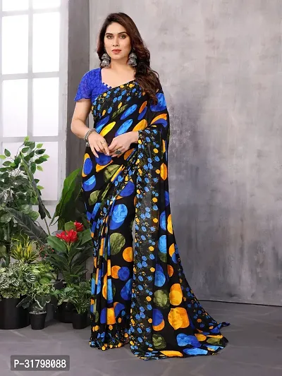 Beautiful Multicoloured Georgette Printed Saree with Blouse Piece For women