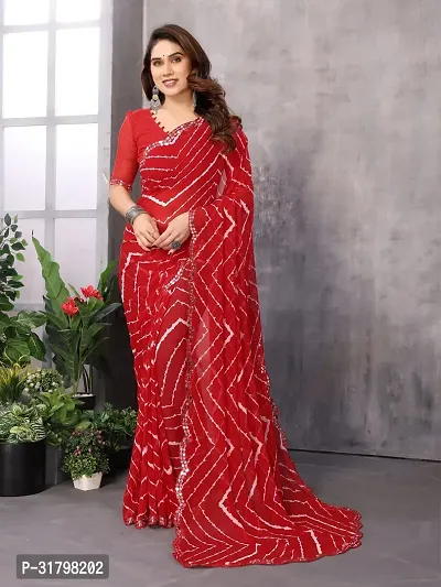 Beautiful Red Georgette Printed Saree with Blouse Piece For women-thumb3