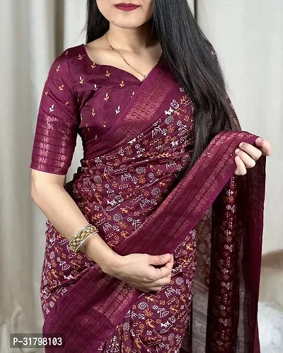 Beautiful Purple Cotton Silk Printed Saree with Blouse Piece For women-thumb2