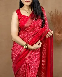 Beautiful Red Cotton Silk Printed Saree with Blouse Piece For women-thumb1