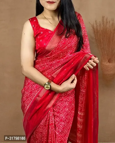 Beautiful Red Cotton Silk Printed Saree with Blouse Piece For women-thumb2