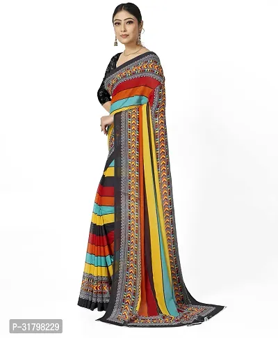 Beautiful Multicoloured Georgette Striped Saree with Blouse Piece For women-thumb3