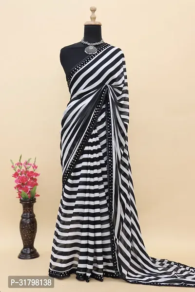 Beautiful Multicoloured Georgette Striped Saree with Blouse Piece For women