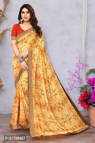 Beautiful Yellow Georgette Embroidered Saree with Blouse Piece For women-thumb0