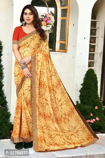 Beautiful Yellow Georgette Embroidered Saree with Blouse Piece For women