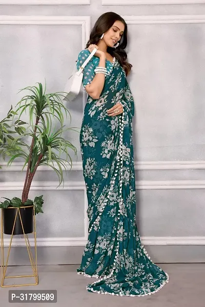 Beautiful Green Georgette Printed Saree with Blouse Piece For women-thumb0