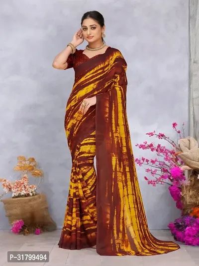 Beautiful Yellow Georgette Embroidered Saree with Blouse Piece For women-thumb0