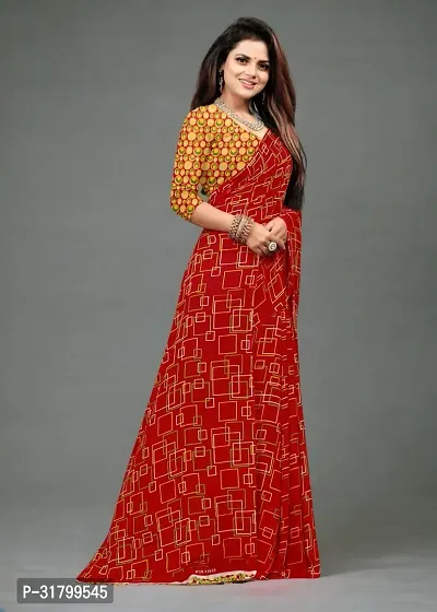 Beautiful Red Georgette Checked Saree with Blouse Piece For women-thumb2