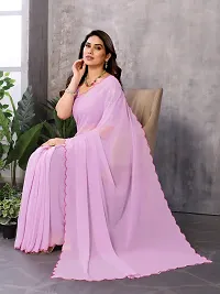 Beautiful Purple Georgette Solid Saree with Blouse Piece For women-thumb3