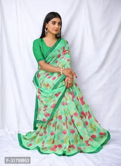 Beautiful Green Georgette Self Pattern Saree with Blouse Piece For women-thumb0