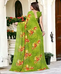 Beautiful Green Georgette Embroidered Saree with Blouse Piece For women-thumb1