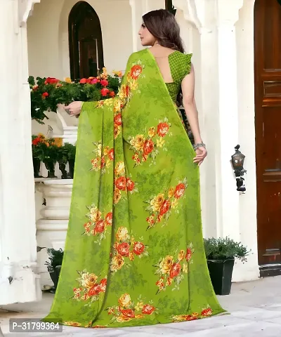 Beautiful Green Georgette Embroidered Saree with Blouse Piece For women-thumb2