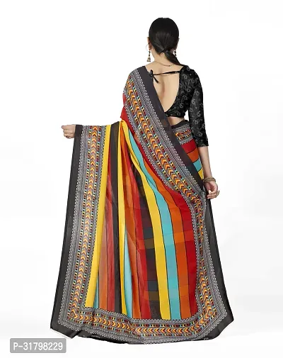 Beautiful Multicoloured Georgette Striped Saree with Blouse Piece For women-thumb2