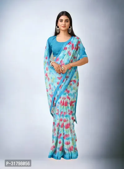 Beautiful Blue Georgette Self Pattern Saree with Blouse Piece For women-thumb3