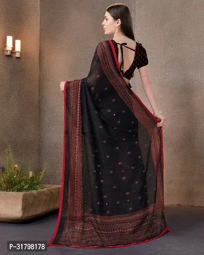 Beautiful Black Cotton Printed Saree with Blouse Piece For women-thumb4