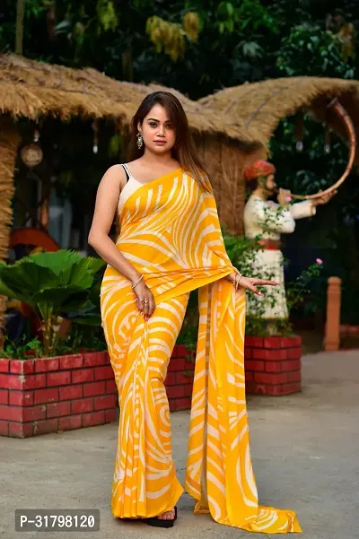 Beautiful Yellow Georgette Striped Saree with Blouse Piece For women-thumb5