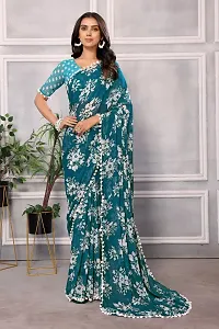 Beautiful Green Georgette Printed Saree with Blouse Piece For women-thumb4