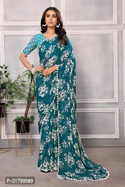 Beautiful Green Georgette Printed Saree with Blouse Piece For women-thumb5