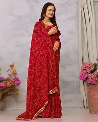 Beautiful Red Georgette Embroidered Saree with Blouse Piece For women-thumb1