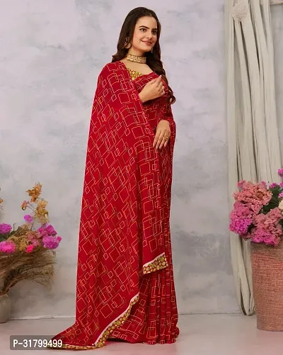 Beautiful Red Georgette Embroidered Saree with Blouse Piece For women-thumb2