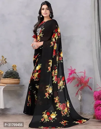 Beautiful Black Georgette Printed Saree with Blouse Piece For women-thumb2