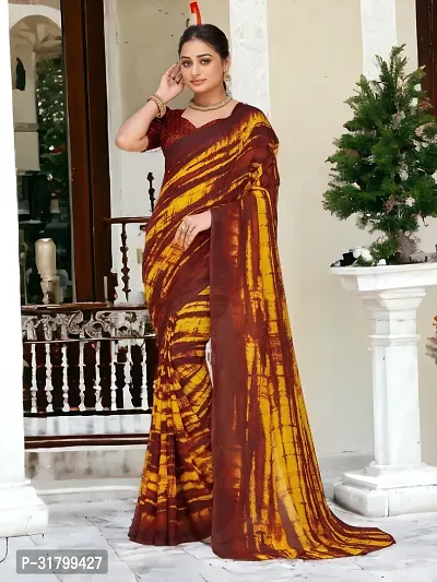 Beautiful Yellow Georgette Embroidered Saree with Blouse Piece For women-thumb2