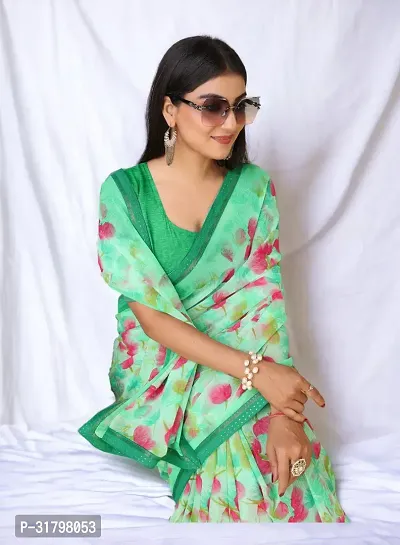 Beautiful Green Georgette Self Pattern Saree with Blouse Piece For women-thumb2