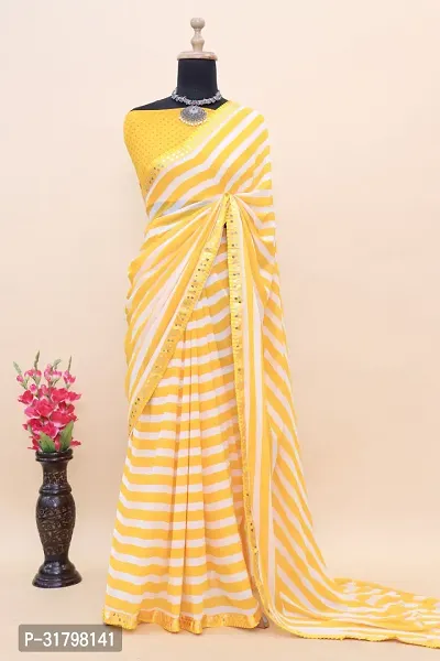 Beautiful Multicoloured Georgette Striped Saree with Blouse Piece For women