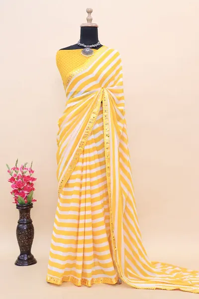 Zebra Printed Georgette Lace Border Sarees with Running Blouse