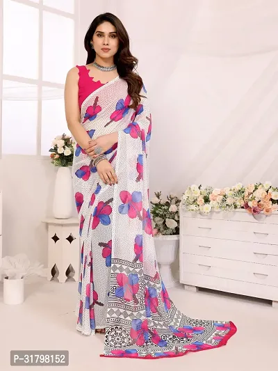 Beautiful Multicoloured Georgette Printed Saree with Blouse Piece For women