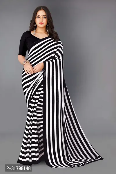 Beautiful Multicoloured Georgette Striped Saree with Blouse Piece For women-thumb0