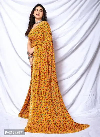 Beautiful Yellow Georgette Self Pattern Saree with Blouse Piece For women