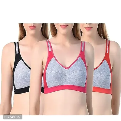 Buy Stylish Cotton Blend Self Design Sports Bras For Women-Pack Of
